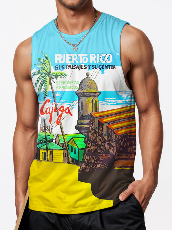 Puerto Rican Print Sports Crew Neck Vest
