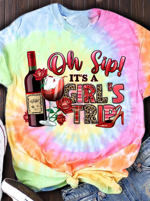 Oh Sip! It's a Girl's Trip Crew Neck T-shirt
