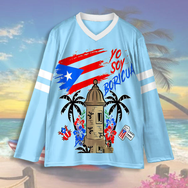 Puerto Rican Print V-Neck Long Sleeve Top
