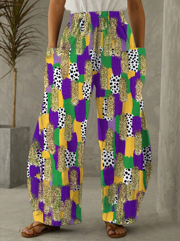 Women's Mardi Gras Brushstroke Print Casual Pants