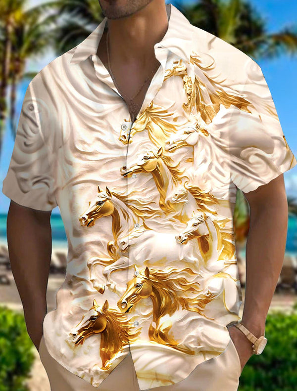 Men's Platinum Horse Print Short Sleeve Shirts