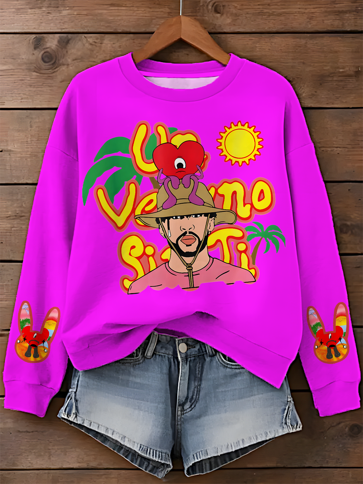 Bad Bunny Un Verano Worlds Hottest Tour Sin Ti Merch Printed Long Sleeve Casual Top