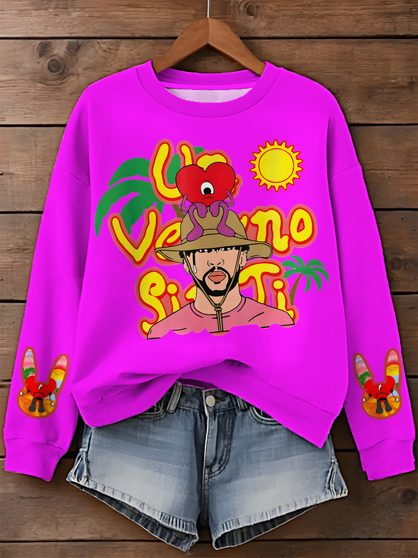 Bad Bunny Un Verano Worlds Hottest Tour Sin Ti Merch Printed Long Sleeve Casual Top