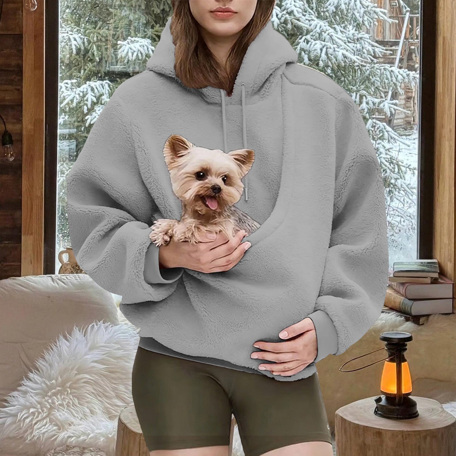 Pet Carrier Hoodie Fuzzy Solid Color Puppy Kitten Cat Holder Carriers Hoodies with Pocket for Home Sofa positive