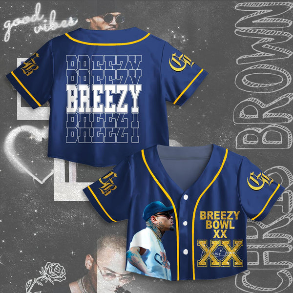 Chris Brown Breezy Bowl XX Tour Cropped Cardigan Baseball Jacket