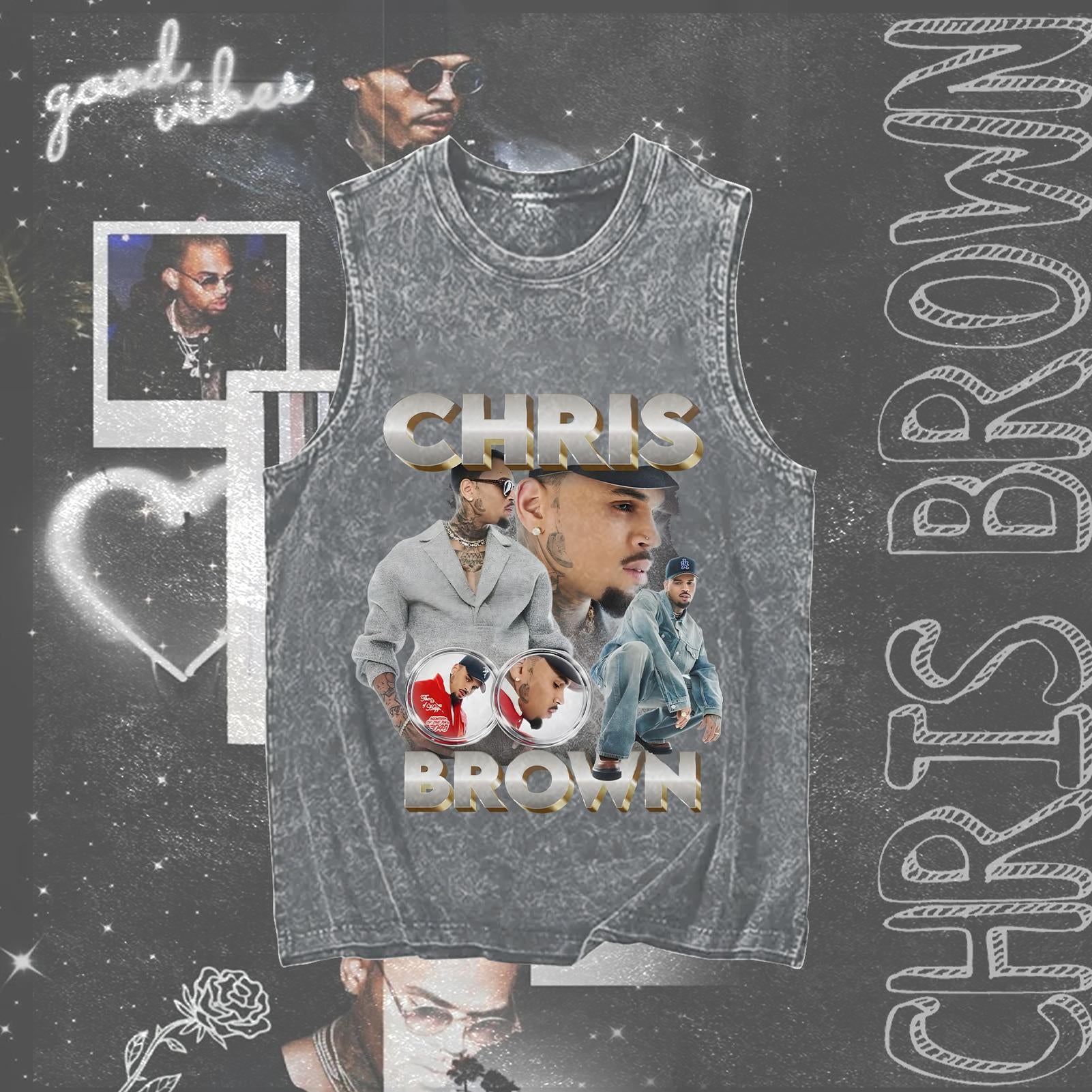 Chris Brown Washed Cotton Round Neck Sleeveless Vest