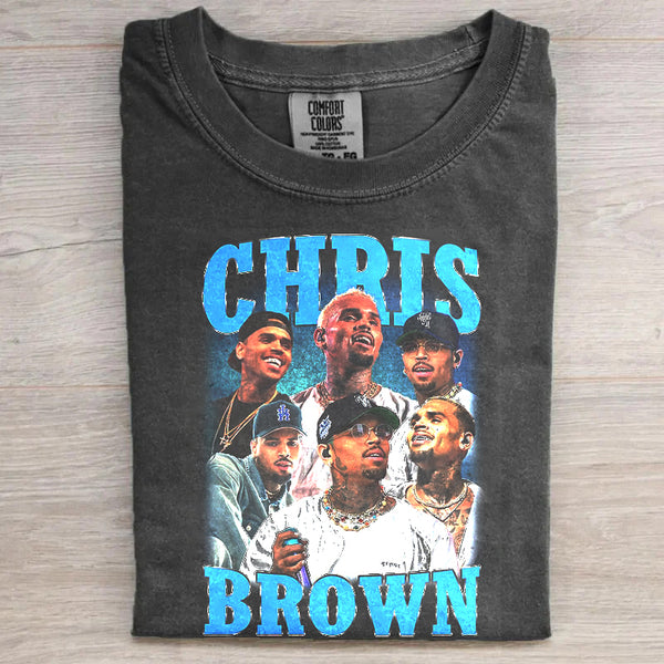 Camiseta de cuello redondo con estampado de Chris Brown Blue Headshot Combo 