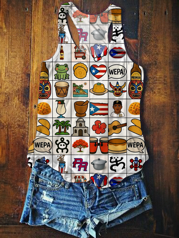 Puerto Rico Printed Casual Tank Top