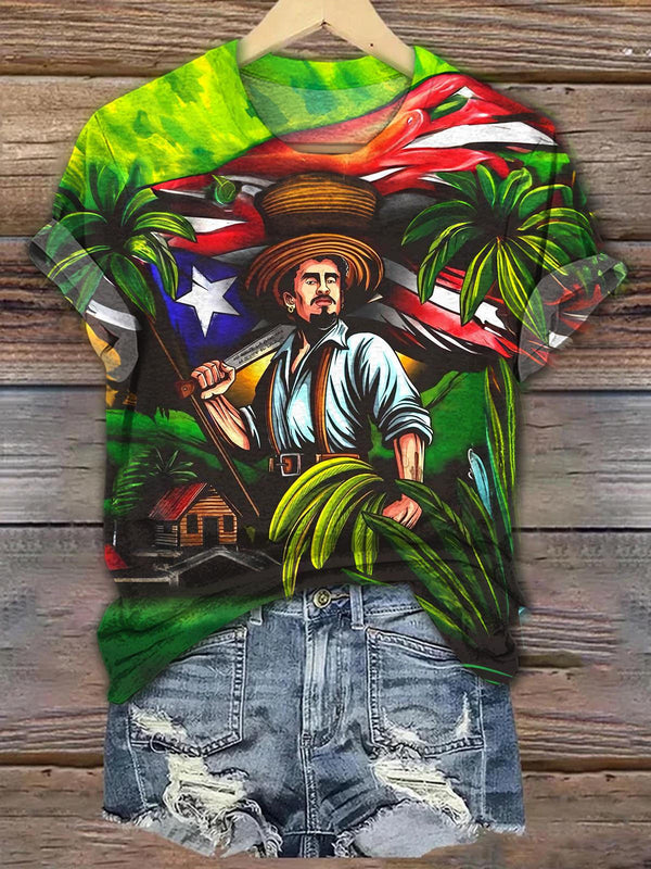 Puerto Rican Print Crew Neck T-shirt
