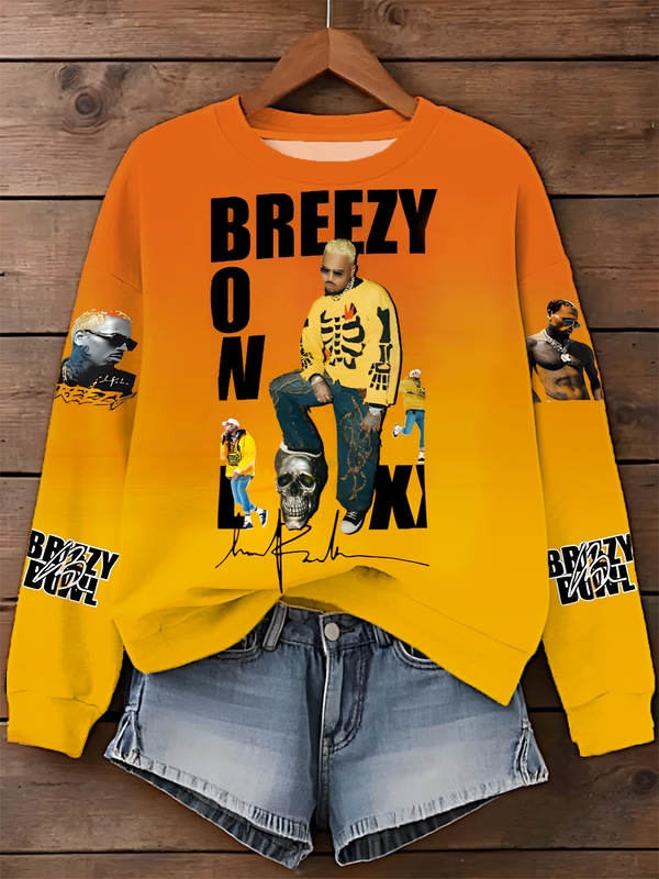 Chris Brown Breezy Bowl Printed Long Sleeve Casual Top