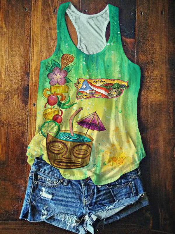 Puerto Rico Printed Casual Tank Top