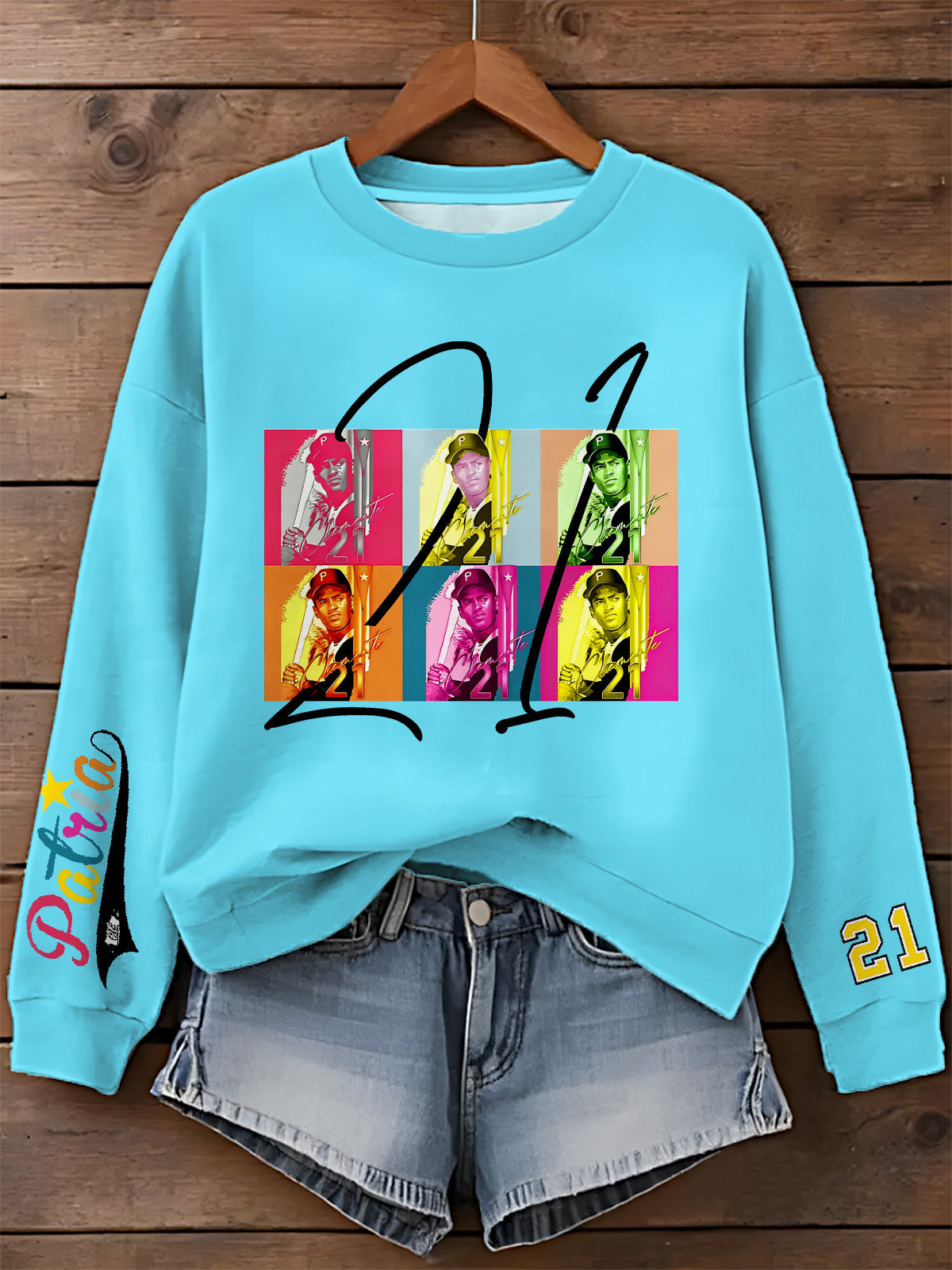 Roberto Clemente Printed Long Sleeve Casual Top