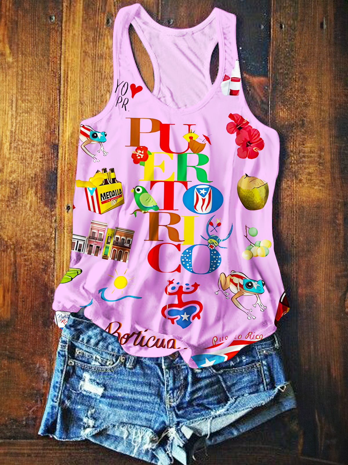 Beautiful Puerto Rico Collage Printed Casual Tank Top