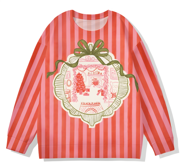 Retro Christmas Atmosphere Printed Long Sleeve Casual Top