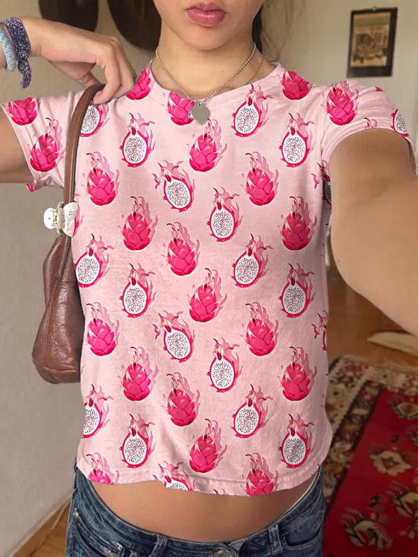 Camiseta informal de manga corta con ombligo al descubierto y sabor a fruta del dragón