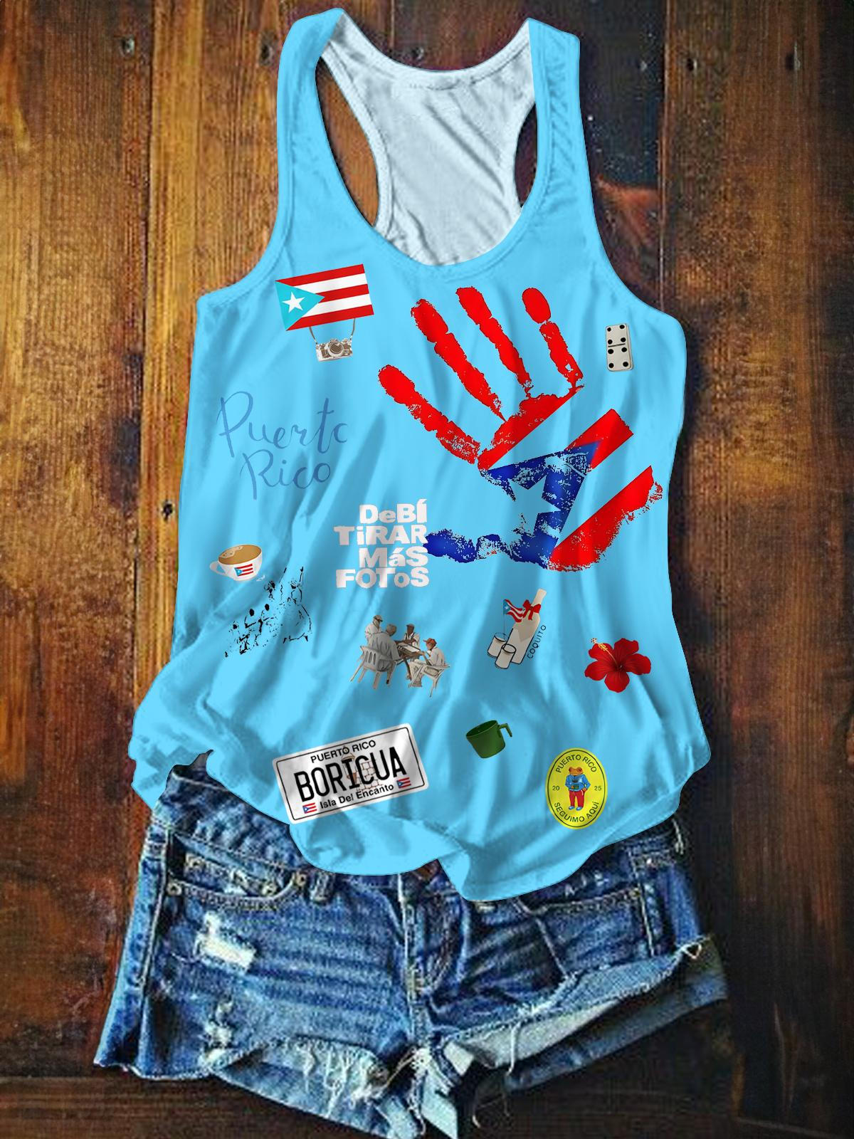 Puerto Rico Printed Casual Tank Top