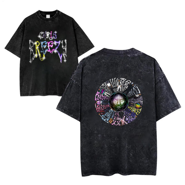 Camiseta de cuello redondo con estampado personalizado de Chris Brown por ambos lados 