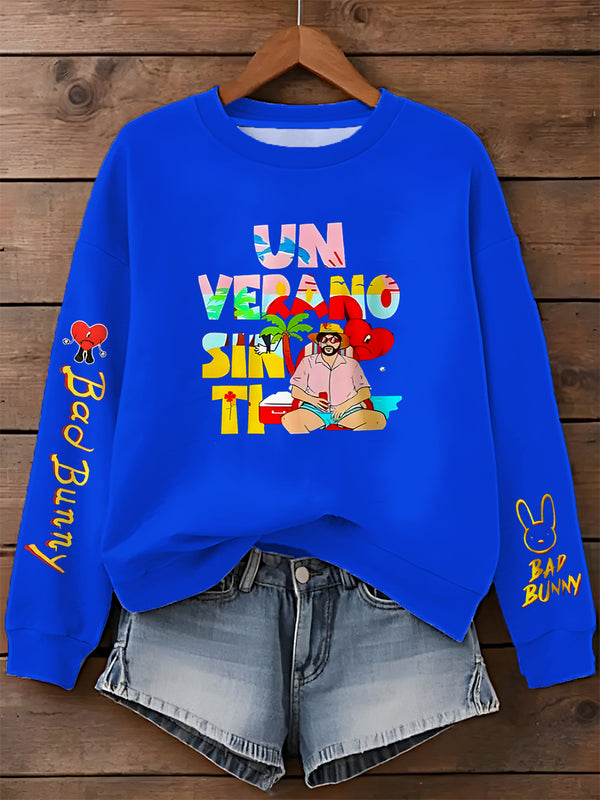 Puerto Rico Badbunny Printed Long Sleeve Casual Top