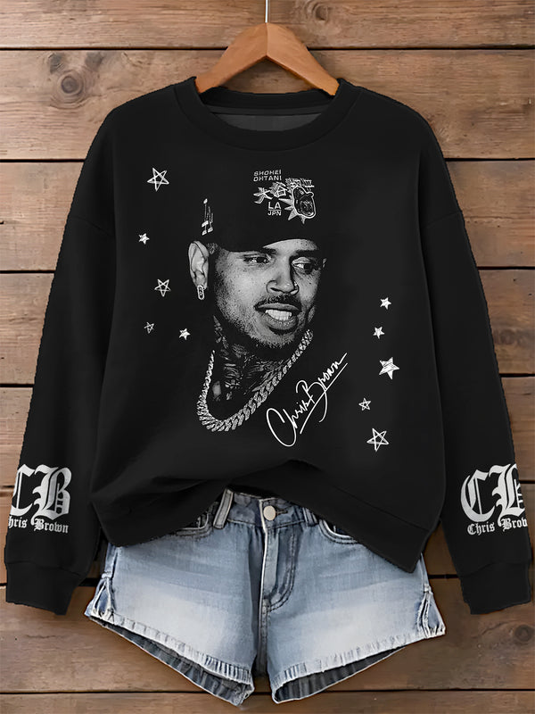 Chris Brown Breezy Bowl XX 2025 Printed Long Sleeve Casual Top