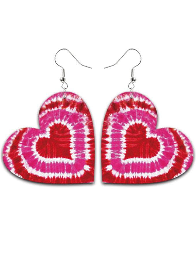 Tie-dyed Leather Heart Earrings