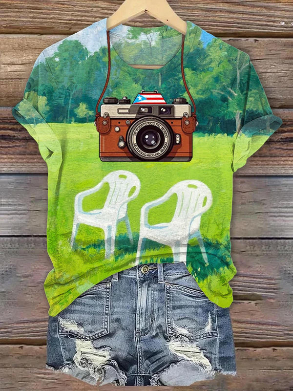 BadBunny Oil Painting Print Crew Neck T-shirt