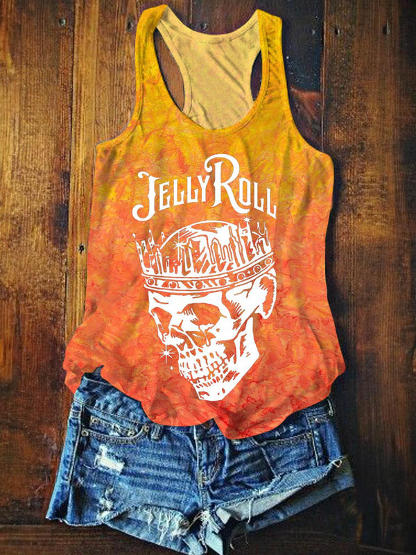 Jelly Roll Skull Printed Casual Tank Top