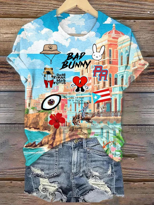 Puerto Rican Print Crew Neck T-shirt