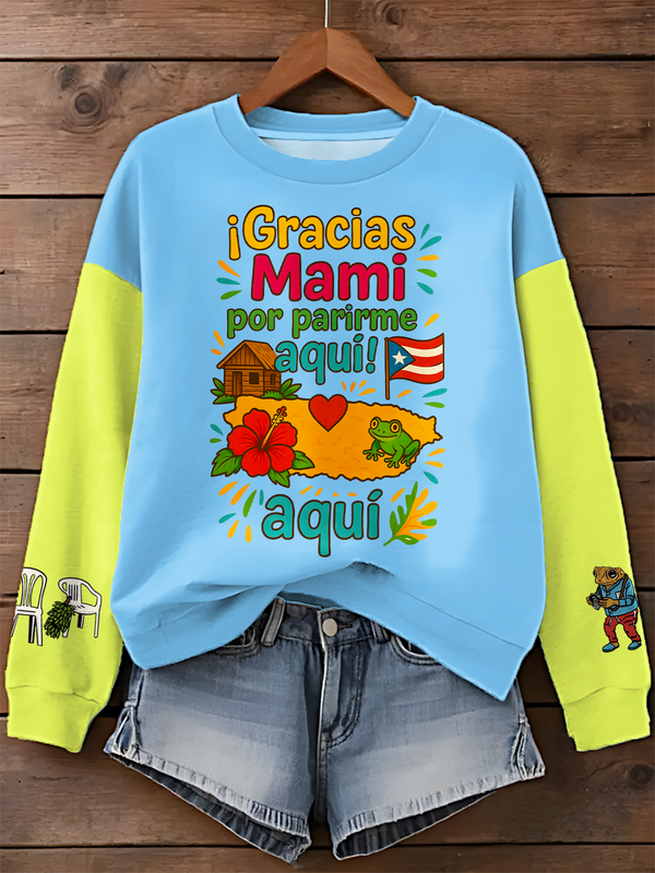 Puerto Rican Printed Long Sleeve Casual Top