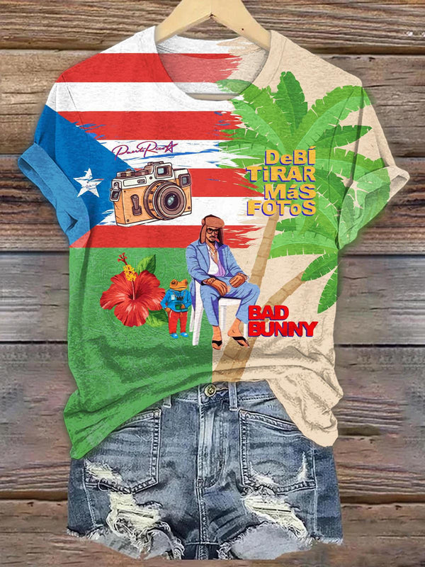 Puerto Rican Print Crew Neck T-shirt