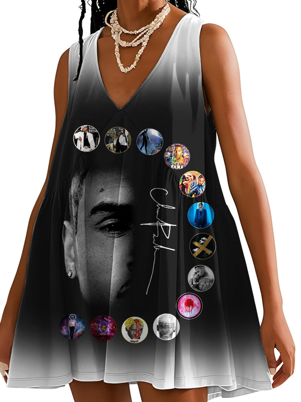 Chris Brown Breezy Bowl XX Tour V-neck Sleeveless Dress