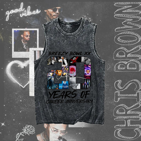 Chris Brown 20th Anniversary Washed Round Neck Sleeveless Tank Top