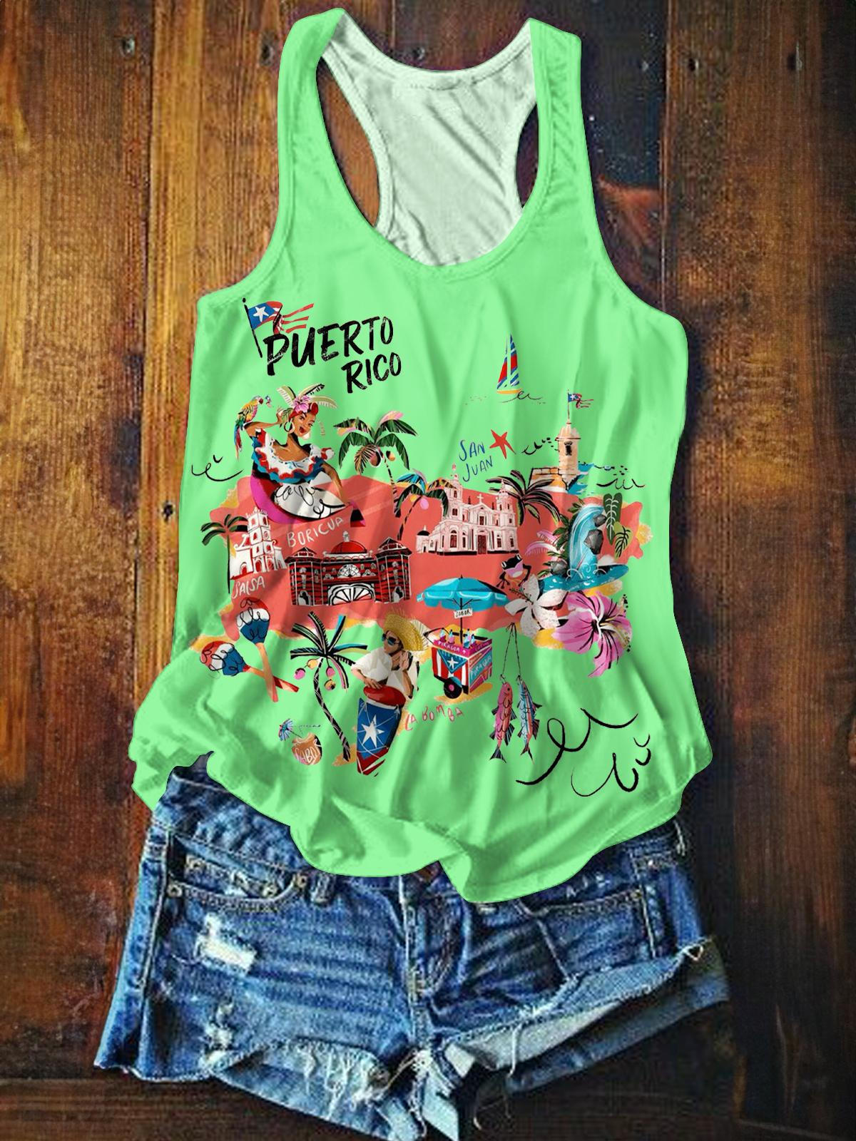 BadBunny Puerto Rico Printed Casual Tank Top