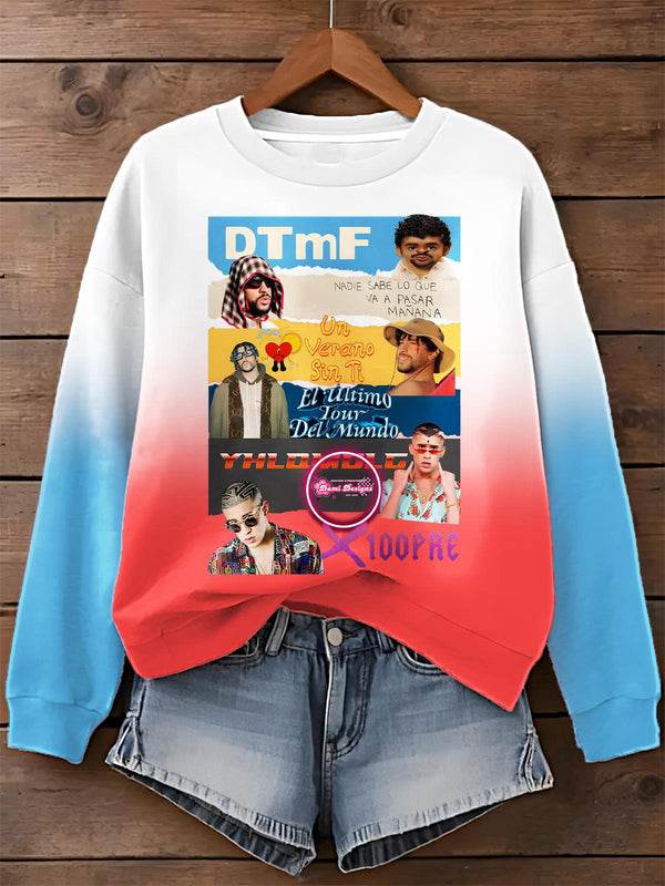 Puerto Rican BadBunny Printed Long Sleeve Casual Top