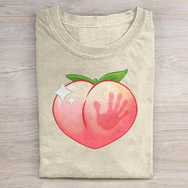 Fun Peach Washed Cotton Crew Neck T-Shirt