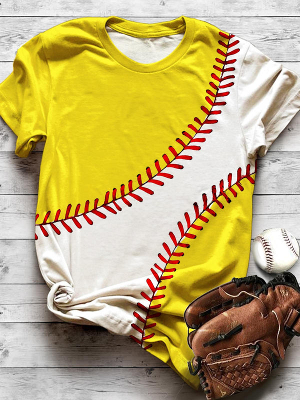 Camiseta informal con estampado de patchwork de béisbol para aficionados a los deportes 