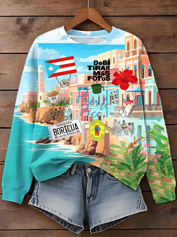 Puerto Rican Badbunny Printed Long Sleeve Casual Top