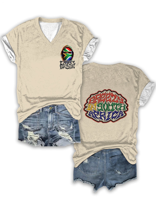 Camiseta de cuello redondo con estampado creativo en color de Chris Brown 