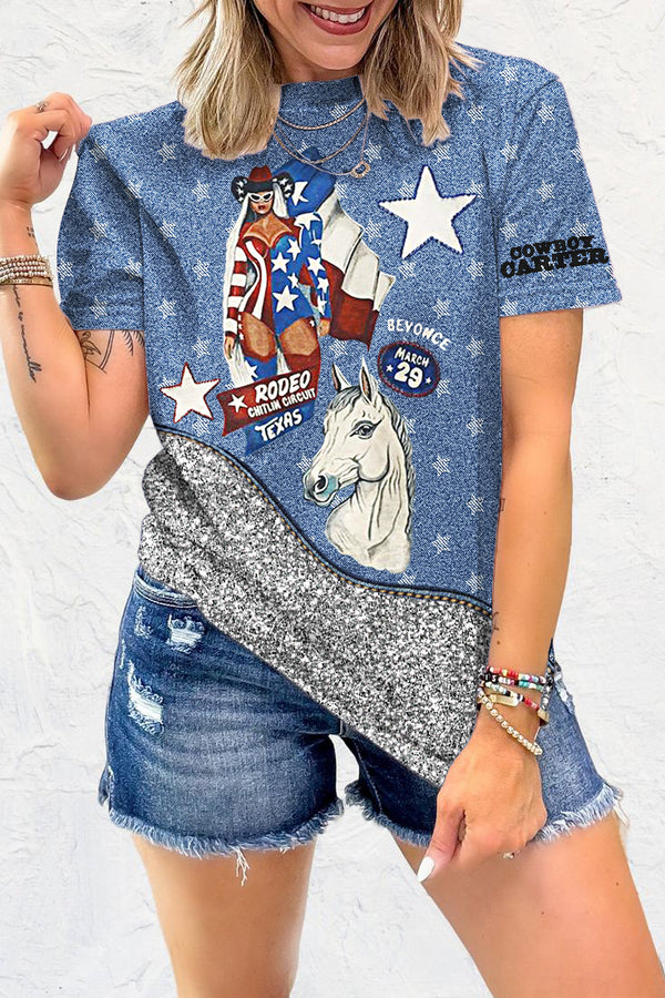 Denim Beyonce Printed Crew Neck T-shirt