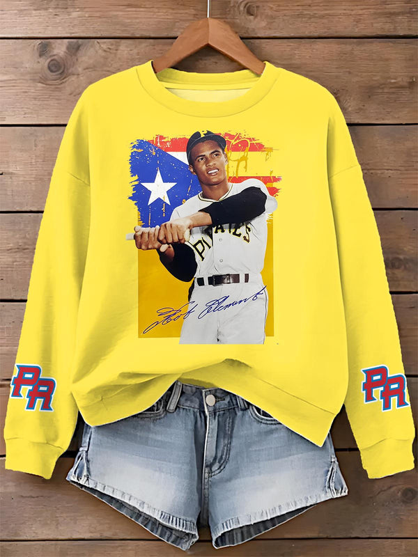 Roberto Clemente Printed Long Sleeve Casual Top