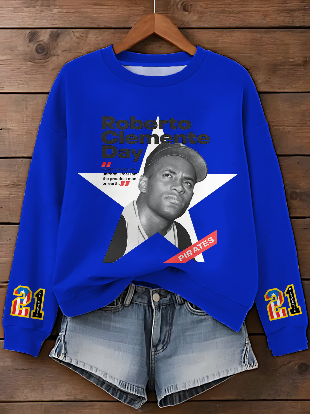 Roberto Clemente Printed Long Sleeve Casual Top