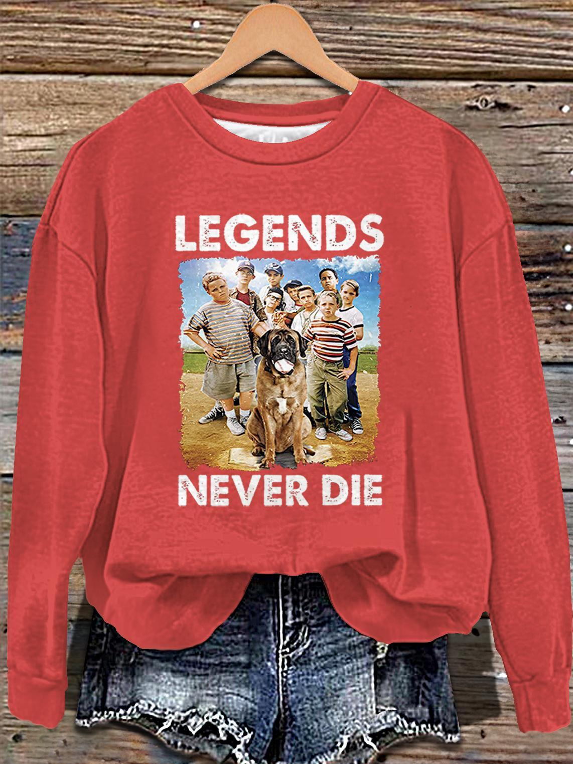 Retro 1990s Baseball Legends Never Die Printed Long Sleeve Casual Top