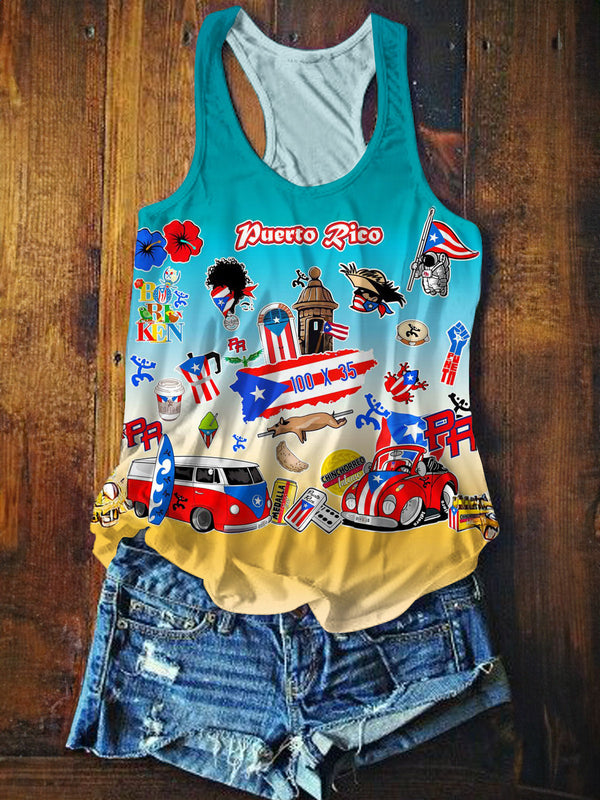 Puerto Rico Printed Casual Tank Top