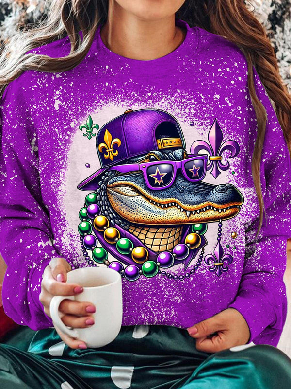 Mardi Gras Alligator Mardi Gras Mask Printed Long Sleeve Casual Top