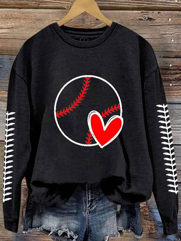 Retro Love Fashion Baseball Printed Long Sleeve Casual Top