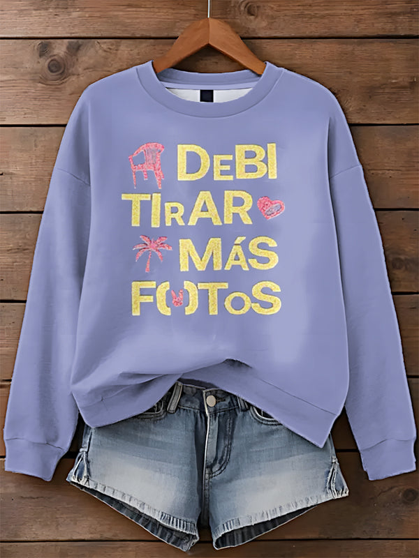 Top casual de manga larga con estampado azul lavanda de DTMF 