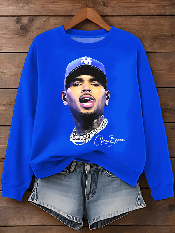 Chris Brown Breezy Bowl XX Tour Printed Long Sleeve Casual Top