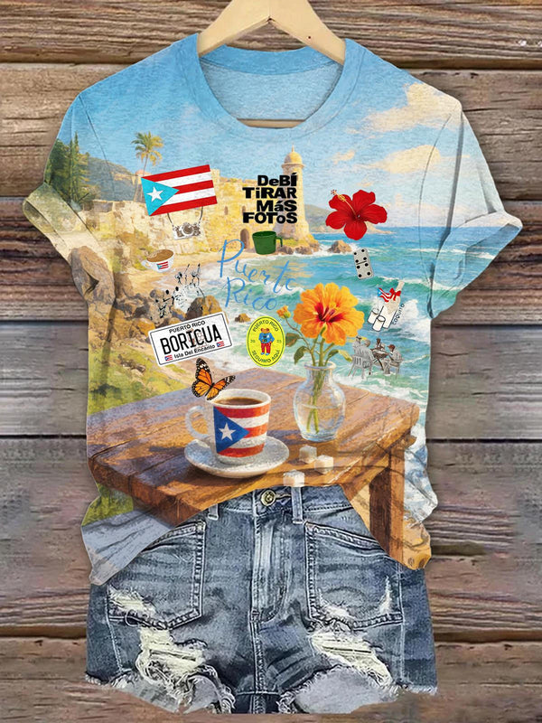 BadBunny Puerto Rico Oil Paint Crew Neck T-shirt