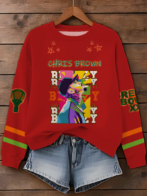 Chris Brown Breezy Bowl Printed Long Sleeve Casual Top