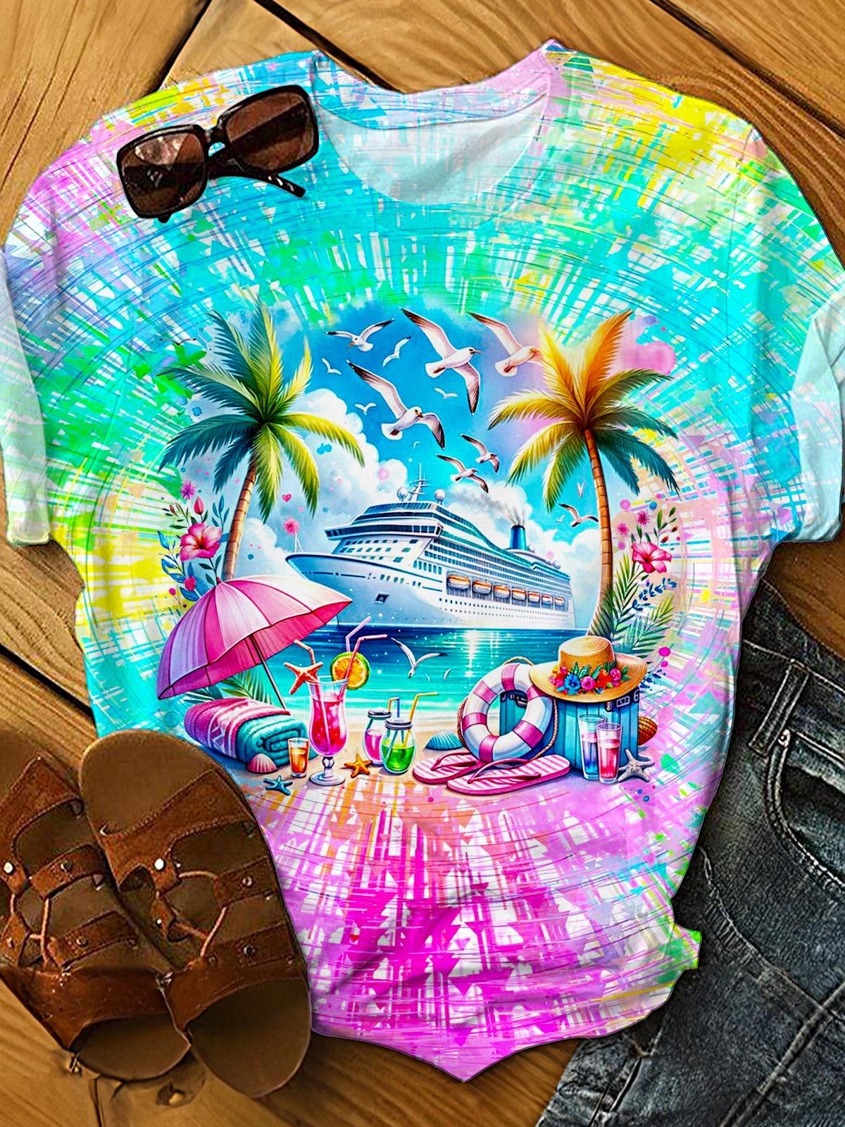 Camiseta de cuello redondo para vacaciones de crucero de verano