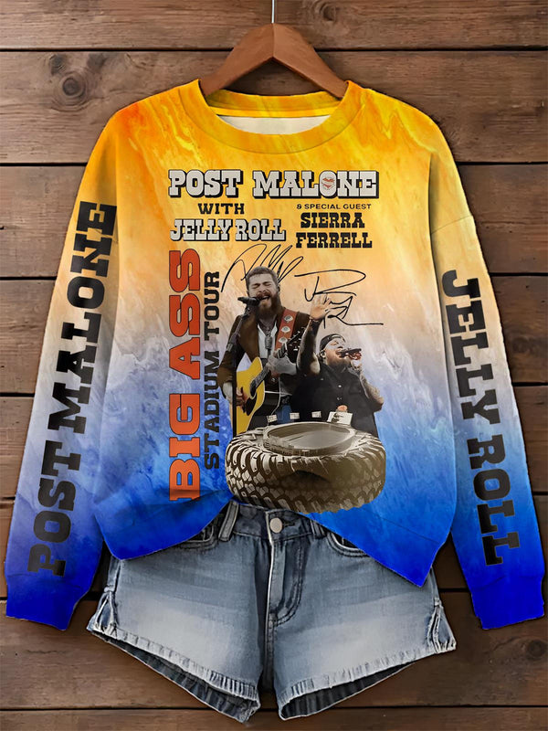 Post Malone Jelly Roll Printed Long Sleeve Casual Top